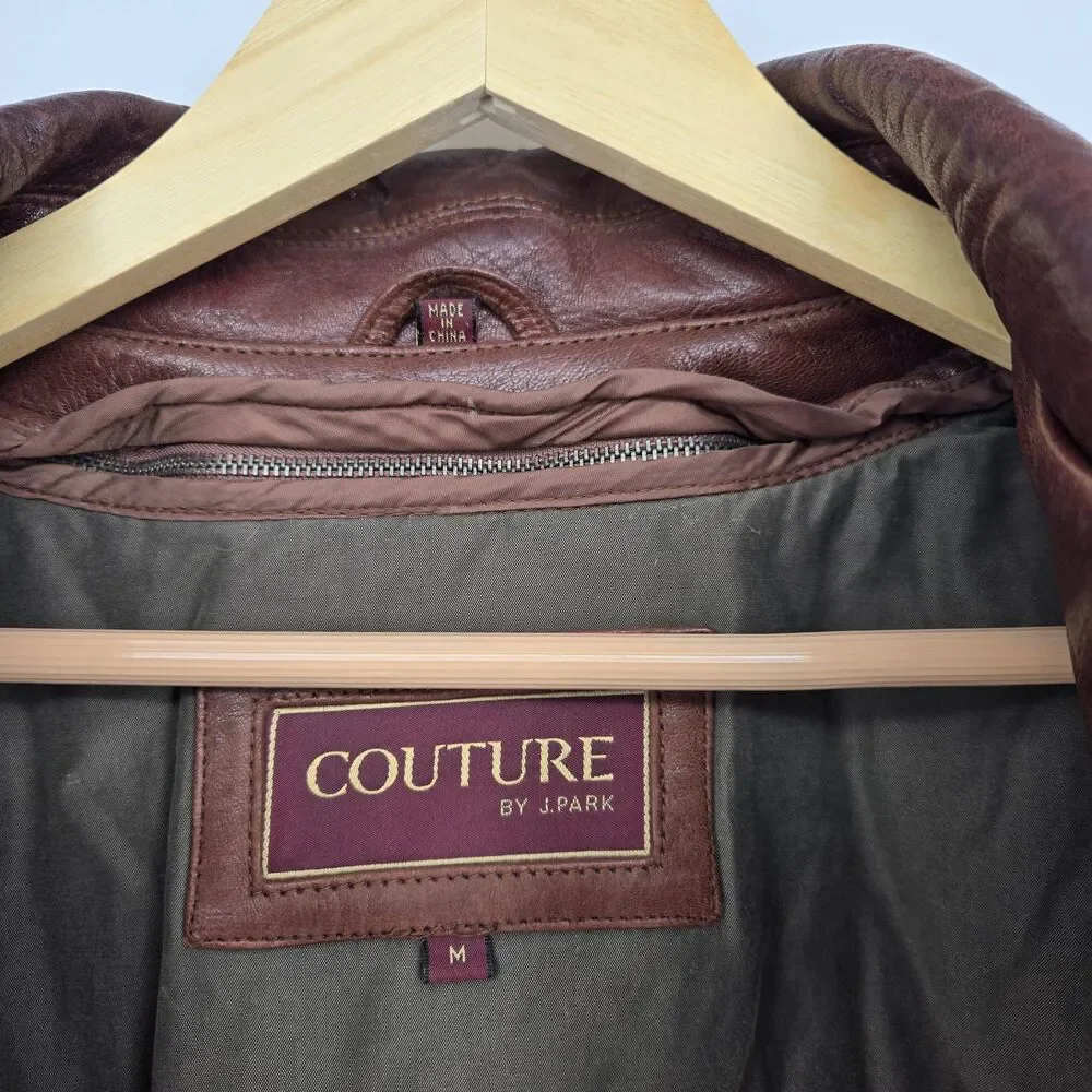 Vintage genuine lamb leather brown bomber jacket -‎ mens medium